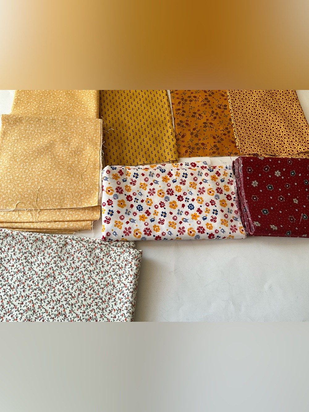 Quilting Sewing Fabrics Tan Yellow Gold Red Green Floral Paisley Cotton
